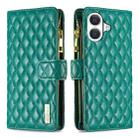 For iPhone 17 Diamond Lattice Zipper Wallet Leather Flip Phone Case(Green) - 1