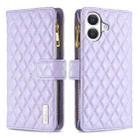 For iPhone 17 Diamond Lattice Zipper Wallet Leather Flip Phone Case(Purple) - 1