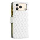 For iPhone 17 Pro Diamond Lattice Zipper Wallet Leather Flip Phone Case(White) - 3