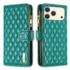For iPhone 17 Pro Diamond Lattice Zipper Wallet Leather Flip Phone Case(Green) - 1
