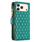 For iPhone 17 Pro Diamond Lattice Zipper Wallet Leather Flip Phone Case(Green) - 3