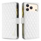 For iPhone 17 Pro Max Diamond Lattice Zipper Wallet Leather Flip Phone Case(White) - 1