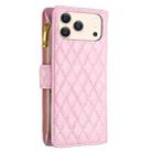 For iPhone 17 Pro Max Diamond Lattice Zipper Wallet Leather Flip Phone Case(Pink) - 3