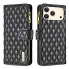 For iPhone 17 Pro Max Diamond Lattice Zipper Wallet Leather Flip Phone Case(Black) - 1
