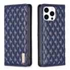 For iPhone 15 Pro Diamond Lattice Magnetic Leather Flip Phone Case(Blue) - 1