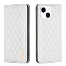 For iPhone 15 Diamond Lattice Magnetic Leather Flip Phone Case(White) - 1