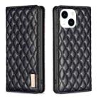 For iPhone 15 Diamond Lattice Magnetic Leather Flip Phone Case(Black) - 1