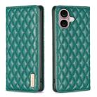 For iPhone 16 Diamond Lattice Magnetic Leather Flip Phone Case(Green) - 1