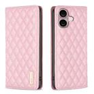 For iPhone 16 Diamond Lattice Magnetic Leather Flip Phone Case(Pink) - 1