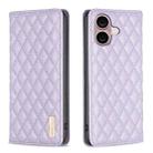 For iPhone 16 Diamond Lattice Magnetic Leather Flip Phone Case(Purple) - 1