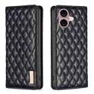 For iPhone 16 Diamond Lattice Magnetic Leather Flip Phone Case(Black) - 1