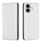 For iPhone 16 Plus Diamond Lattice Magnetic Leather Flip Phone Case(White) - 1