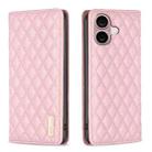 For iPhone 16 Plus Diamond Lattice Magnetic Leather Flip Phone Case(Pink) - 1