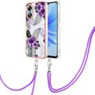 For OPPO A17 Electroplating IMD TPU Phone Case with Lanyard(Purple Flower) - 1