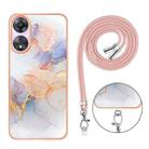 For OPPO A78 / A58 Electroplating IMD TPU Phone Case with Lanyard(White Marble) - 2