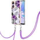 For OPPO A78 / A58 Electroplating IMD TPU Phone Case with Lanyard(Purple Flower) - 1