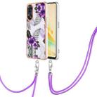 For OPPO Reno8 T 4G Electroplating IMD TPU Phone Case with Lanyard(Purple Flower) - 1