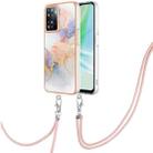 For OPPO A57 4G/A77 5G Taiwan/K10 5G Global Electroplating IMD TPU Phone Case with Lanyard(White Marble) - 1