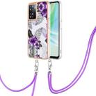 For OPPO A57 4G/A77 5G Taiwan/K10 5G Global Electroplating IMD TPU Phone Case with Lanyard(Purple Flower) - 1