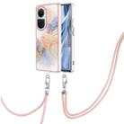 For OPPO Reno10 5G Global Electroplating IMD TPU Phone Case with Lanyard(White Marble) - 1