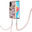 For OPPO A58 4G Electroplating IMD TPU Phone Case with Lanyard(Pink Scales) - 1