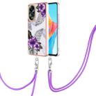 For OPPO A58 4G Electroplating IMD TPU Phone Case with Lanyard(Purple Flower) - 1