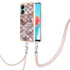 For OPPO A78 4G Electroplating IMD TPU Phone Case with Lanyard(Pink Scales) - 1