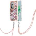 For OPPO Reno11 Pro 5G Global Electroplating IMD TPU Phone Case with Lanyard(Pink Scales) - 1