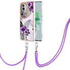 For OPPO Reno11 Pro 5G Global Electroplating IMD TPU Phone Case with Lanyard(Purple Flower) - 1