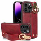 For iPhone 14 Pro Wristband Leather Back Phone Case(Red) - 1