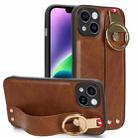 For iPhone 13 Wristband Leather Back Phone Case(Brown) - 1