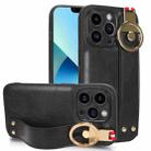 For iPhone 13 Pro Wristband Leather Back Phone Case(Black) - 1