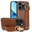 For iPhone 13 Pro Wristband Leather Back Phone Case(Brown) - 1