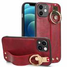 For iPhone 12 mini Wristband Leather Back Phone Case(Red) - 1