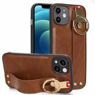 For iPhone 12 Wristband Leather Back Phone Case(Brown) - 1