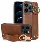 For iPhone 12 Pro Wristband Leather Back Phone Case(Brown) - 1