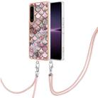 For Sony Xperia 1 IV Electroplating IMD TPU Phone Case with Lanyard(Pink Scales) - 1