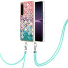 For Sony Xperia 1 IV Electroplating IMD TPU Phone Case with Lanyard(Colorful Scales) - 1