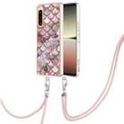 For Sony Xperia 5 IV Electroplating IMD TPU Phone Case with Lanyard(Pink Scales) - 1