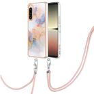 For Sony Xperia 5 IV Electroplating IMD TPU Phone Case with Lanyard(White Marble) - 1