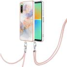 For Sony Xperia 10 IV Electroplating IMD TPU Phone Case with Lanyard(White Marble) - 1