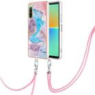 For Sony Xperia 10 IV Electroplating IMD TPU Phone Case with Lanyard(Blue Marble) - 1