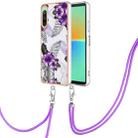 For Sony Xperia 10 IV Electroplating IMD TPU Phone Case with Lanyard(Purple Flower) - 1