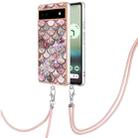 For Google Pixel 6a Electroplating IMD TPU Phone Case with Lanyard(Pink Scales) - 1