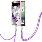 For Google Pixel 6a Electroplating IMD TPU Phone Case with Lanyard(Purple Flower) - 1