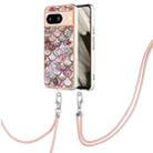 For Google Pixel 8 Electroplating IMD TPU Phone Case with Lanyard(Pink Scales) - 1