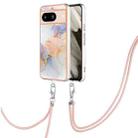 For Google Pixel 8 Electroplating IMD TPU Phone Case with Lanyard(White Marble) - 1