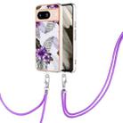 For Google Pixel 8 Electroplating IMD TPU Phone Case with Lanyard(Purple Flower) - 1