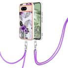 For Google Pixel 8a Electroplating IMD TPU Phone Case with Lanyard(Purple Flower) - 1