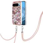 For Google Pixel 9 Electroplating IMD TPU Phone Case with Lanyard(Pink Scales) - 1